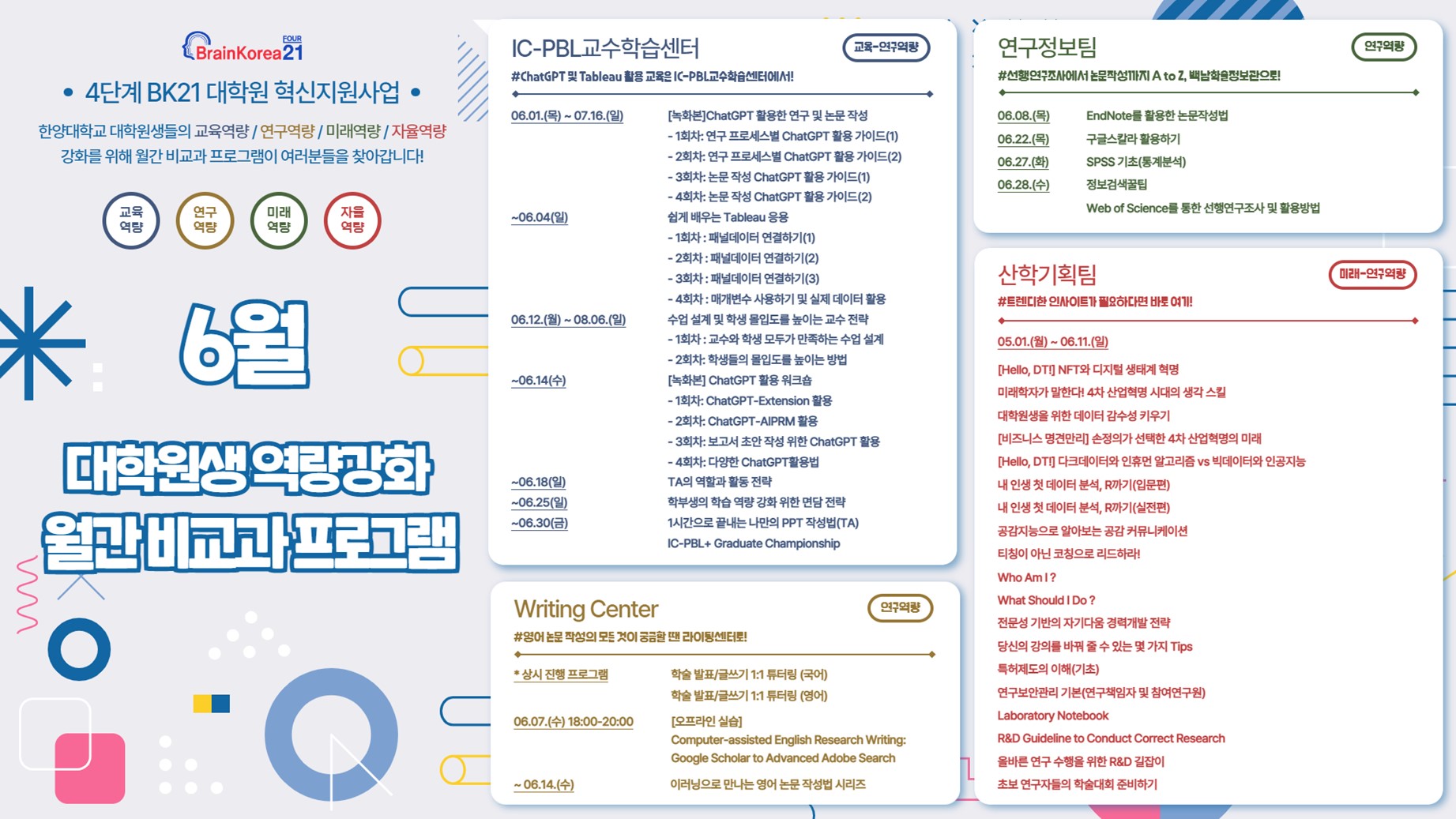 4단계 BK21 대학원혁신지원사업 23년 6월 비교과 프로그램 안내